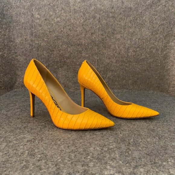Sam Edelman Hazel Women’s Leather Dijon Yellow Heel Pointed Toe Pump Shoes - Picture 5 of 11